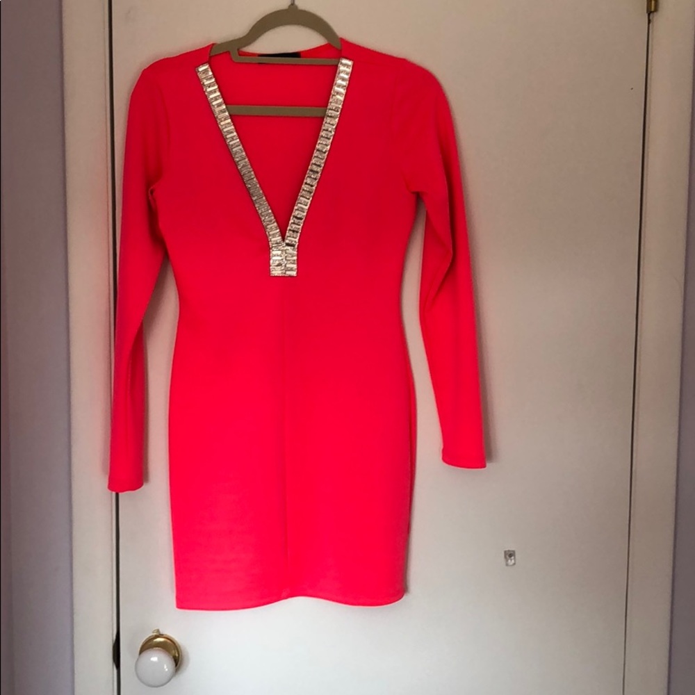 Neon pink long sleeve cocktail